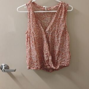 Joie Pink Floral Faux Wrap Sleeveless Silk Blouse Top Sz S